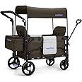 MOMFANN Stroller Wagon for 2 Kids, Baby Wagon Stroller with Adjustable Handle for Infants and Toddlers Includes Canopy & Organizer, Foldable and Convenient for Storage, Brown