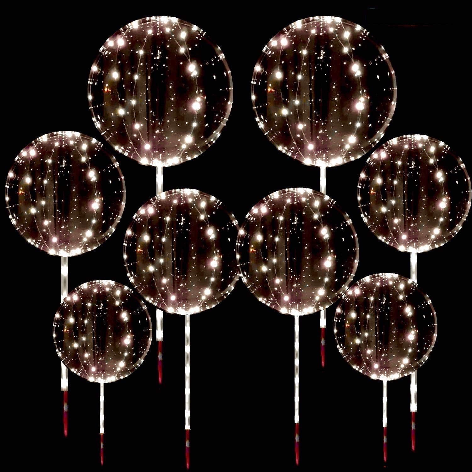 Led BoBo Balloons Warm White, 18 Inch 8 PCS Bubble Balloons with STICKS and STRING LIGHTS 3 levels Flashing,Light up Balloons plus BONUS PUMP for, Wedding, Christmas and Party Decoration