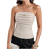 Milumia Women's Strapless Tube Top Sexy Summer Off Shoulder Ruched Bandeau Tops