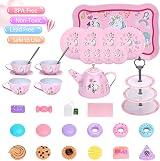 Auney 36 PCS Tin Tea Set Unicorn Toys for Girls Tea Party Pretend Play view 6