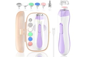 BSRGMS Baby Nail File Electric Baby Nail Care Set with LED Light, Baby Nail Clipper Electric for Newborn/Infants/Adults Toenails and Fingernails, 7 Grinding Head Replacement Pads, Purple
