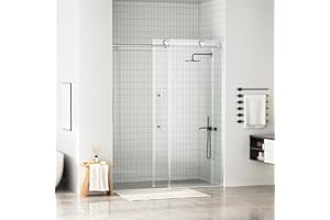WinZo Frameless Shower Door 56-60 in W x 75 in H, Sliding Shower Door with 5/16"(8mm) Clear Tempered Glass Shower Door, Easy to Clean Bathroom, Silent Soft-Close Design, Brushed Nickel