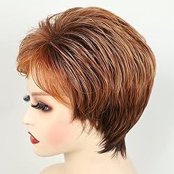 TISHINING Short Orange Red Mixed Blonde Highlight