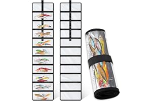 Soulchen 2 Pcs Roll up Fishing Lure Wraps Lure Covers Set 10 Pocket Fishing Hook Covers Clear PVC Bait Bag Tackle Storage Bags & Wraps Easily See Lures Storage Organizer Protector(Black)