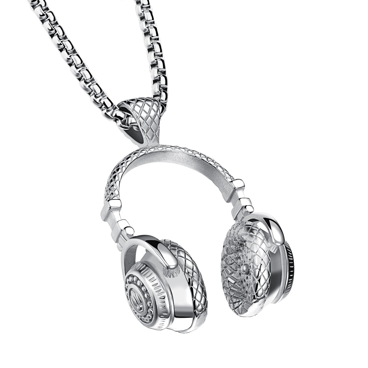 PAURO Men's Stainless Steel Music Headset DJ Headphone Pendant Biker Necklace, Silver — image 1