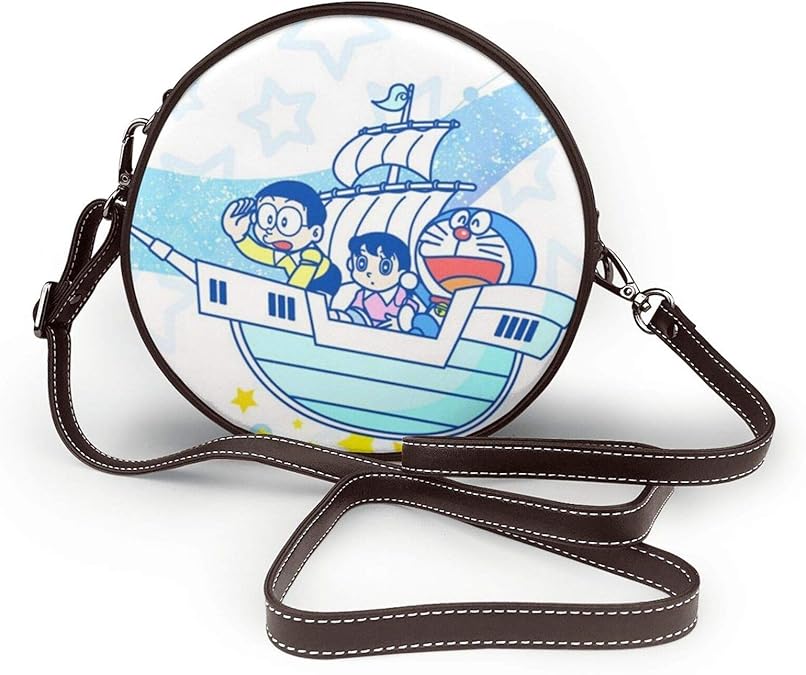 Doraemon Ladies Leather OneShoulder Round Bag, Soft, Waterproof, Fashionable Ladies Round Bag
