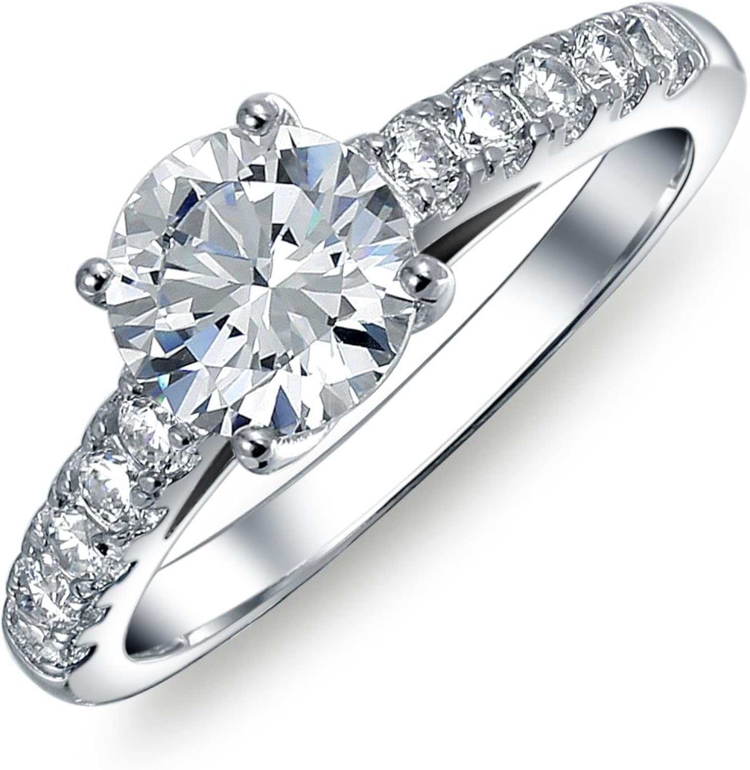 1CT Cubic Zirconia Round Solitaire Thin Pave Eternity Band AAA CZ Engagement Wedding Ring Set