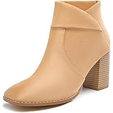 LAICIGO Women's Square Toe Ankle Boots High Chunky Stacked Heel Slip On Criss Cross Zipper Booties