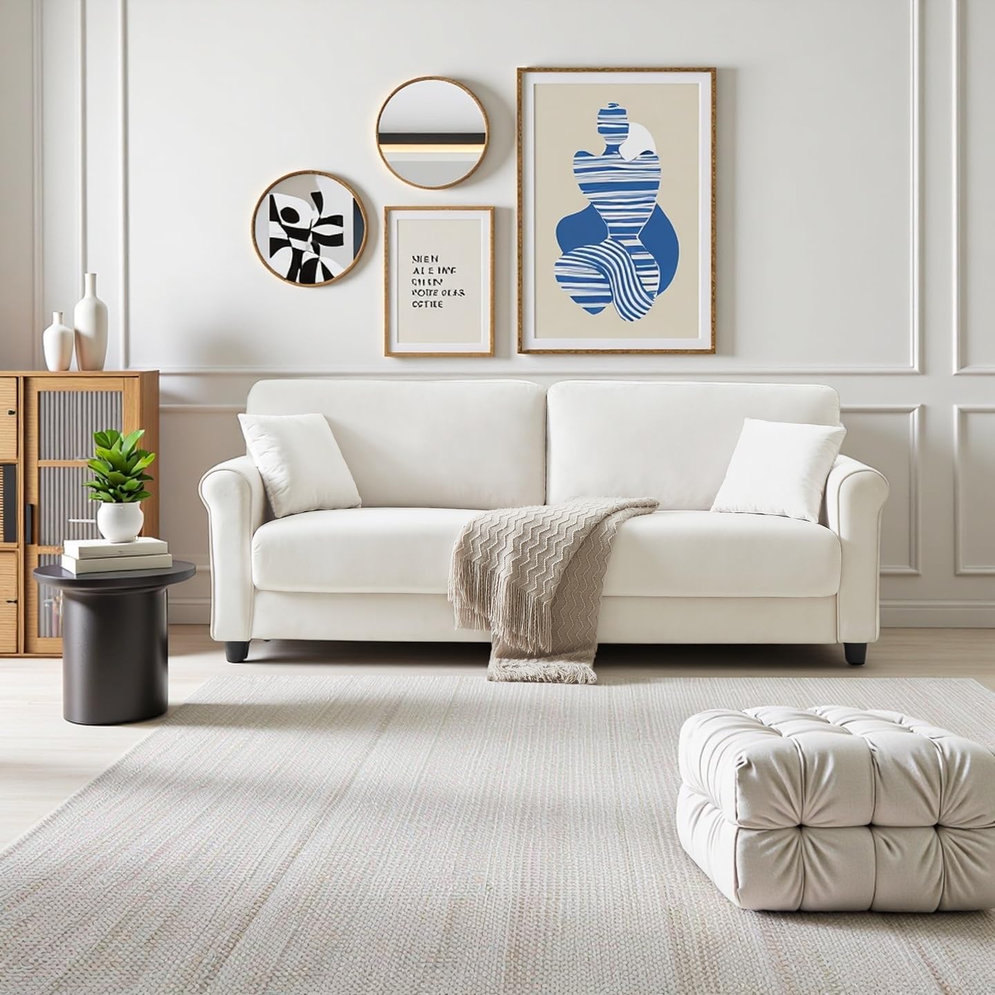 Photo 1 of **PARTS ONLY*** PINSOLID Modern Loveseat Sofa for Living Room,Love Seat with 2 Seater,Velvet Loveseat Sofa,Small Couch for Living Room,Bedroom,Office and Small Space(BeigeWhite)