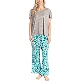 MUK LUKS Short Sleeve Pajama Set 2-Piece, Ruffle Sleeve Shirt and Capri Sleep Pants, Artistic Garden, Pijamas Capri de Mujer