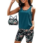 Daci Women 3 Piece Tankini Swimsuits - Athletic Swim Tank Top with Bra Bathing Suit with Shorts Modest Swimwear 2025