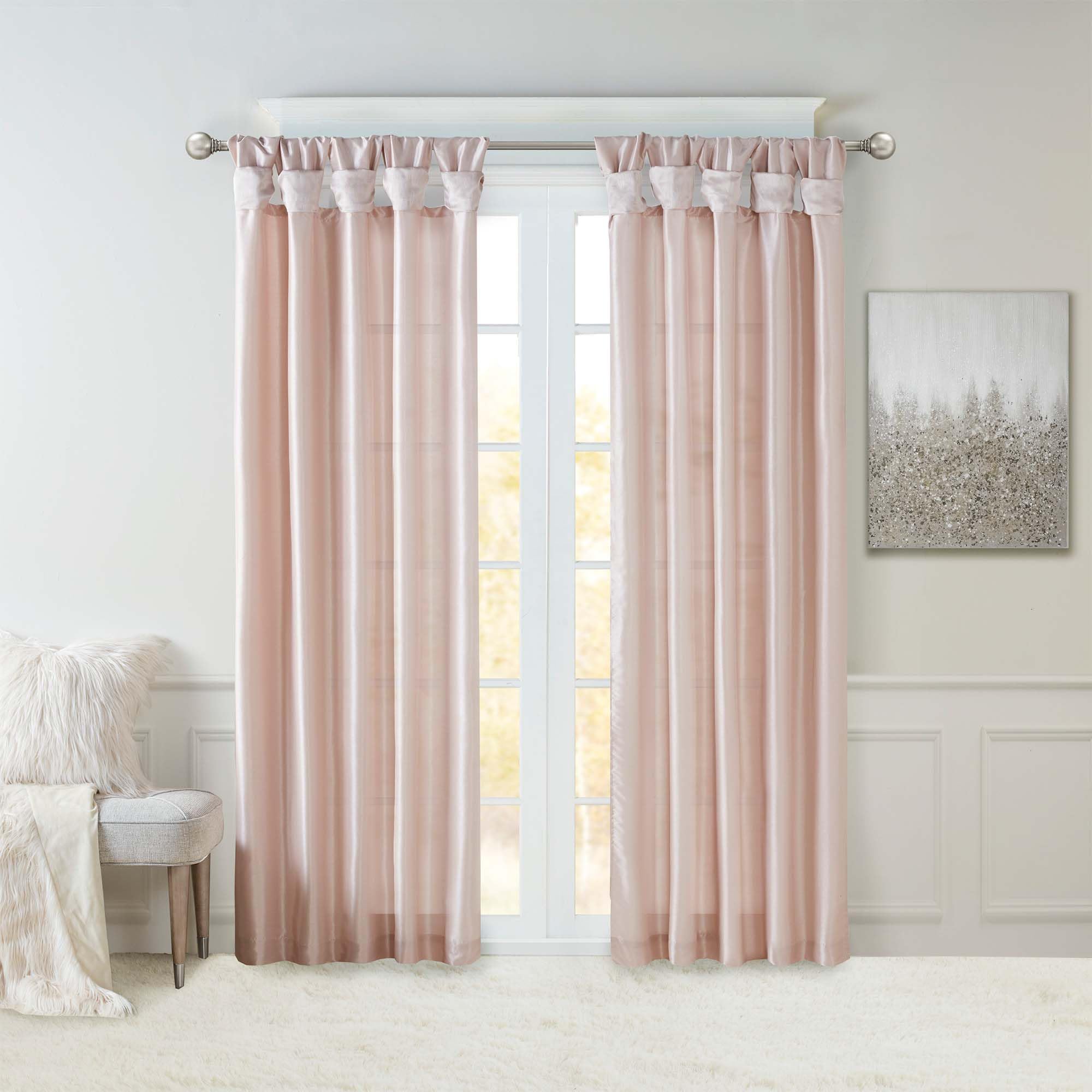 Madison Park Emilia Faux Silk Single Curtain with Privacy Lining, DIY Twist Tab Top, Window Drape for Living Room, Bedroom and Dorm, 108" L x 50" W, Blush — image 1