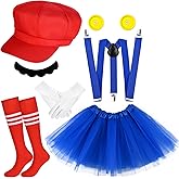 Kavoc Green Hat with Thigh-high Socks Royal Blue Tutu Skirt Suspender Fake Mustache Button Gloves for Halloween Party