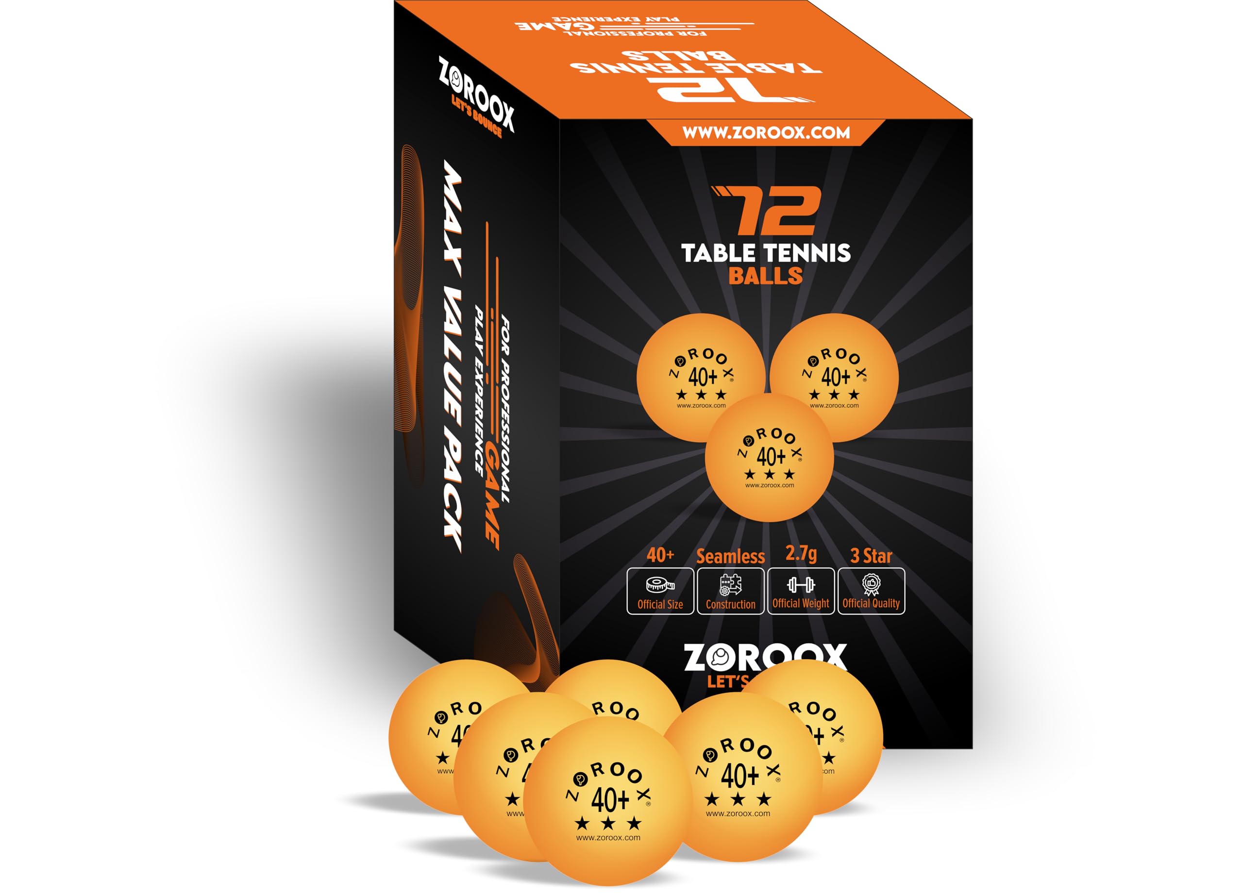 ZOROOX High-Performance 3-Star Table Tennis Balls - Pack of | 9, 18, 36 or 72 | Orange or White | 40+ ABS Competition Grade Ping Pong Balls