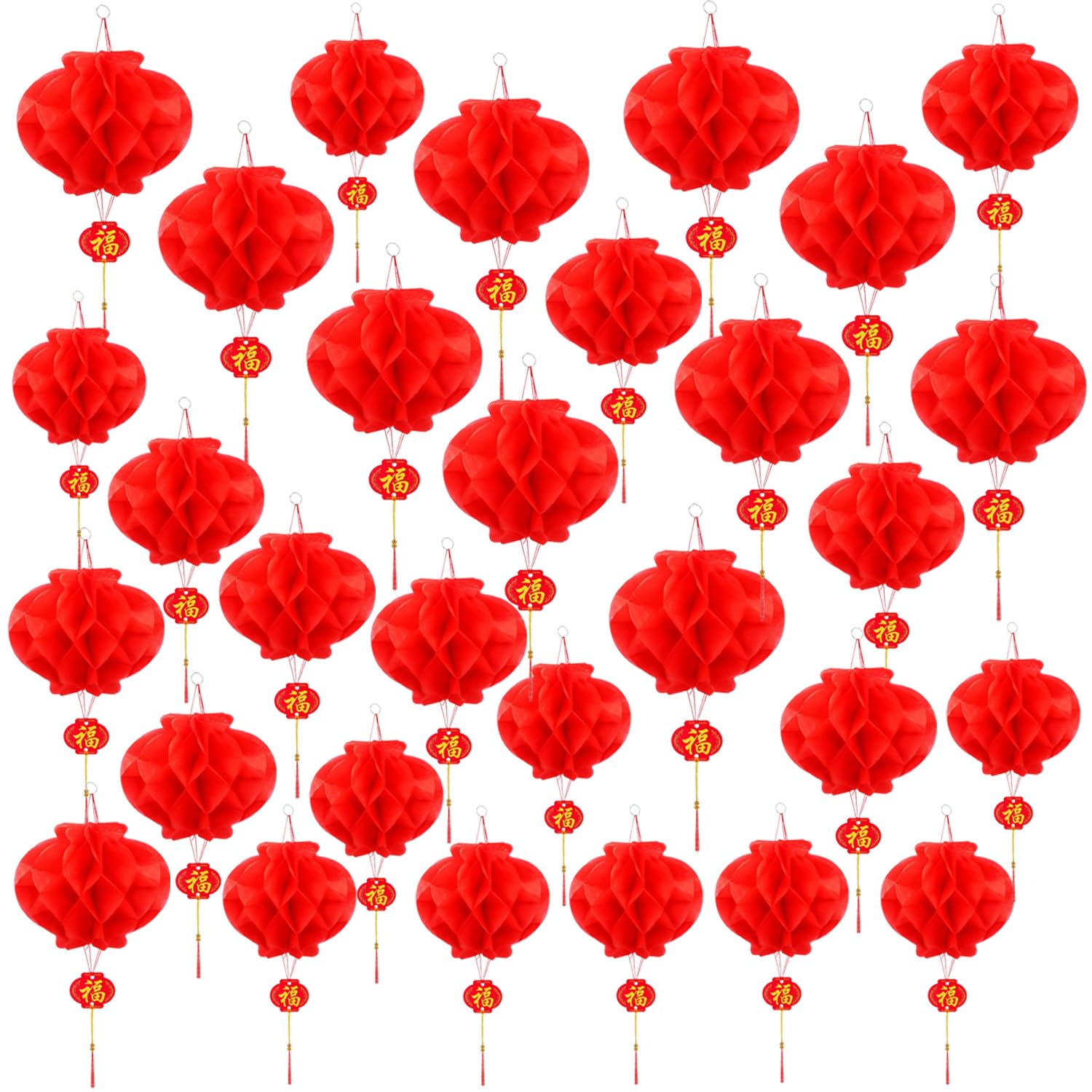 30 PCS Chinese Red Paper Lanterns Various Sized Decorative Hanging Lanterns for Dragon Boat Mid Autumn Festival Spring Festival Chinese Wedding Home Restaurant Party Decor
