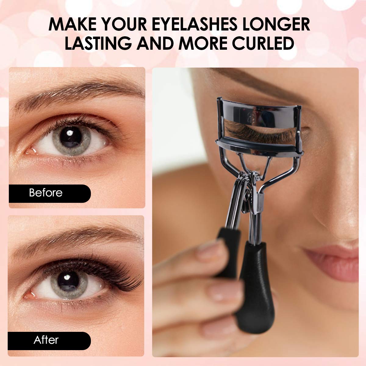 Eyelash Curler, Hizek 3 in 1 Mini Eyelash Curler Kit with Partial Eyelash Curler, Eyelash Extension Tweezers and Silicone Refill Pads, for Eyelashes Curling Natural and Long Lasting : Beauty