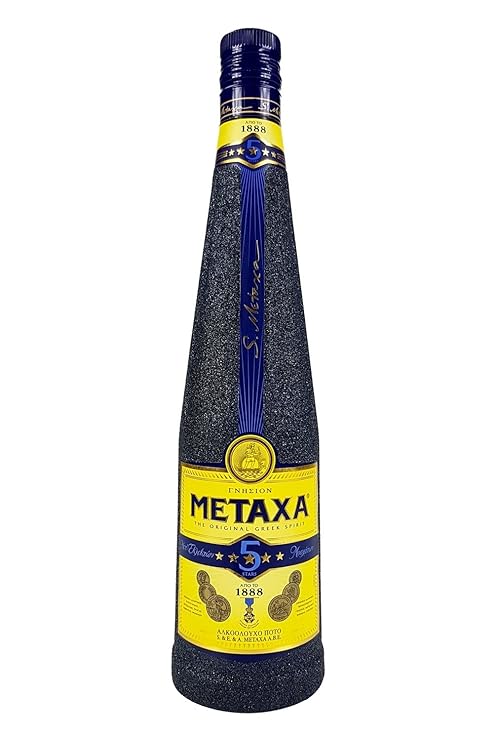 Metaxa 5* Sterne Weinbrand Brandy 70cl (38% Vol) Bling Bling Glitzerflasche in schwarz -[Enthält Sulfite]