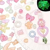 150g140-180Pcs Acrylic Glow in The Dark Beads for Jewelry Making Mix Random Style Glitter Assorted Beads Flower Butterfly Round Heart Star Charm for Bracelet Necklace Earrings Keychains DIY Craft