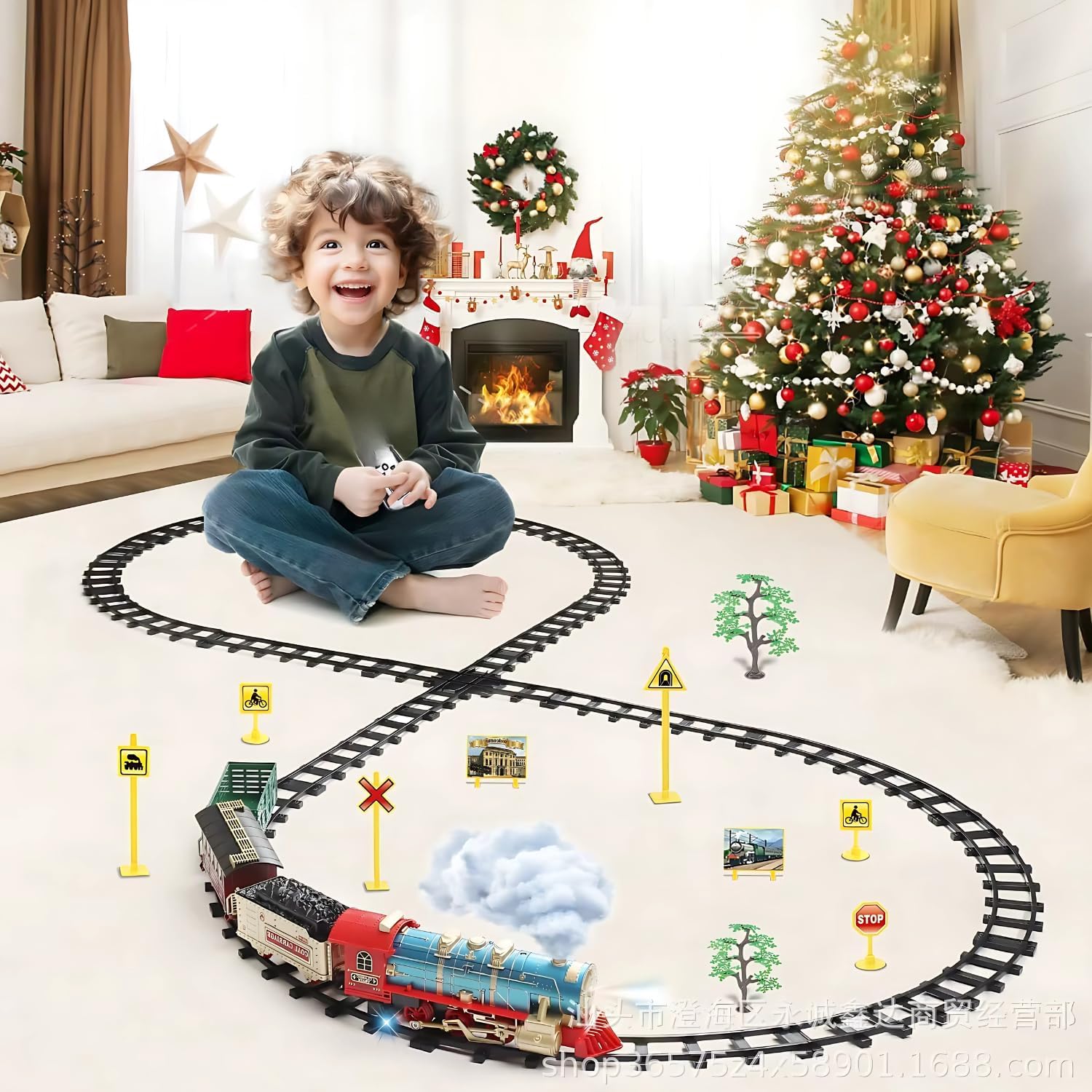 Storio Christmas Toy Train Set for Kids with Real Smoke, Light & Music, Battery Operated Electric Railway Track Set, Musical Toy Train for Boys Girls, DIY Track Building Educational Gift Toy 3+ Years 4