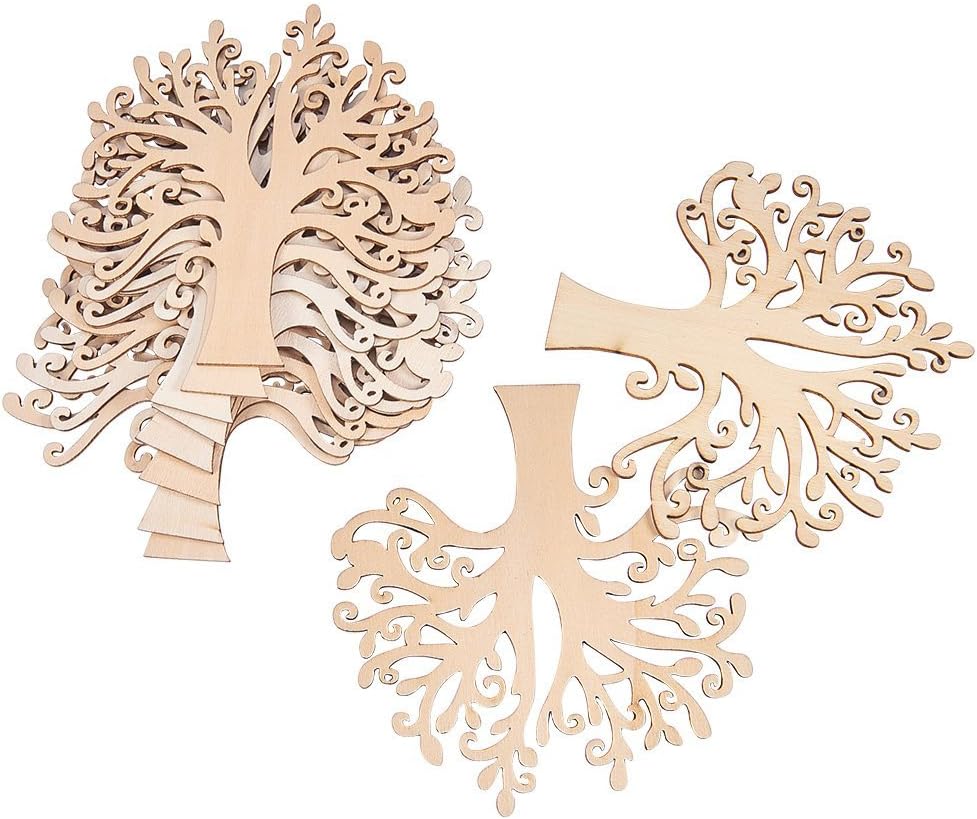 NBEADS 20 Pcs Wooden Family Tree Embellishments