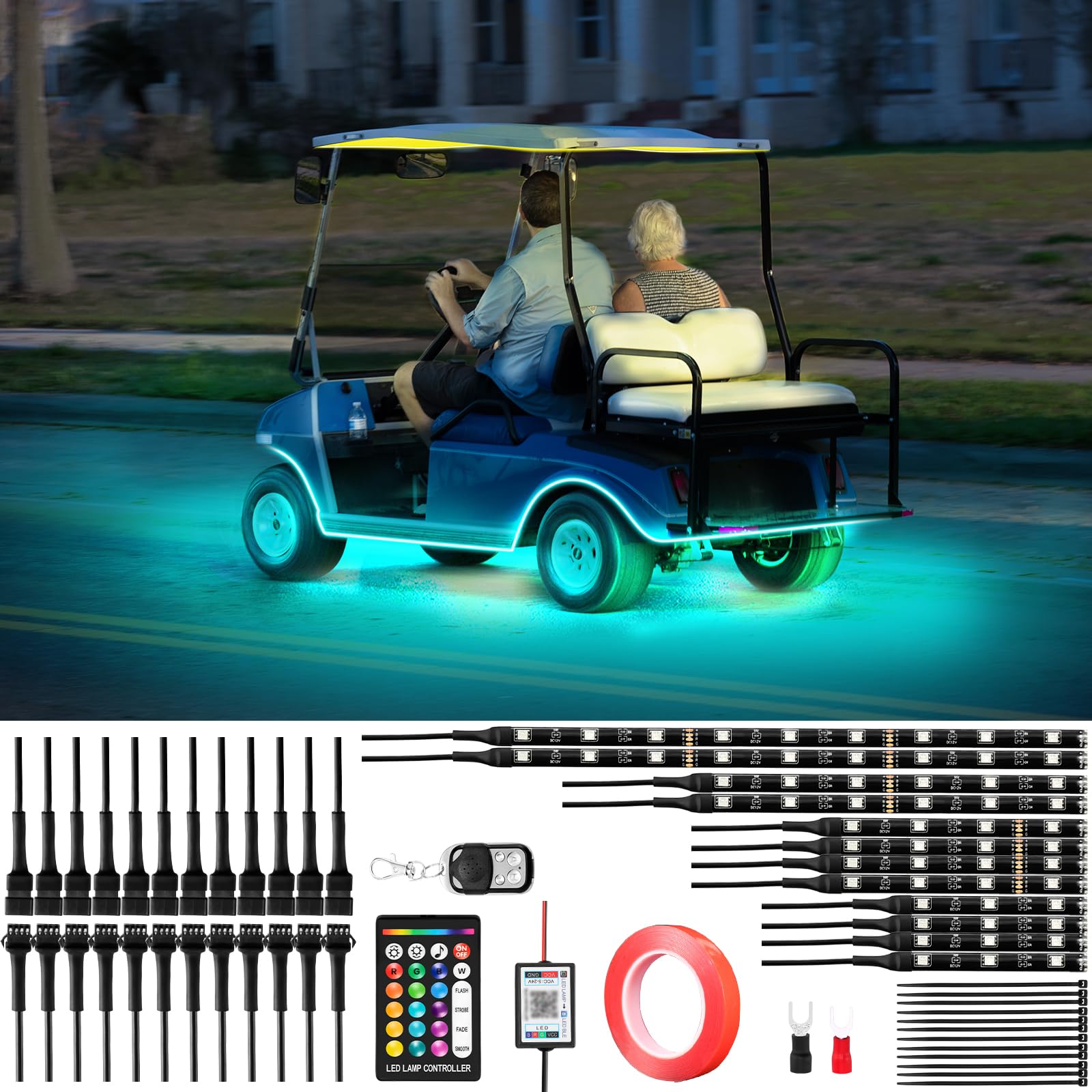 Photo 1 of 12pcs Golf Cart Underglow LED Light Strip Kit, 16 Color RGB LED Lighting Strips for Extended EZGO Club Car Yamaha, 9-12V Led Strip Kit with 22 Lighting Modes and Music Mic Sync (4 Lengths)