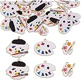 COGCHARGER 30 Pieces Enamel Palette Charm Pendant White Alloy Enamel Pendants Artist Painter Charm for Jewelry Necklace Bracelet Earring Making Crafts