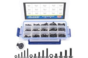 Glarks 510Pcs Metric M3 M4 M5 Alloy Steel Socket Cap Screws Hex Head Bolt Nuts Assortment Kit - Black Oxide Finish