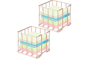 Harloon 2-Piece Sticky Note Holder- 3.8x3.8 Inches Cute Memo Cube Dispenser, Mesh Desk Organizer for Notepads, Pens, and Pencils, Ideal for Home or Office Supplies(Rose Gold)