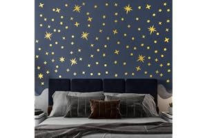 Vintage Gold Star Wall Stickers, 5 Sheets 210 Pcs Decals with Stars & Dots, Peel and Stick Wall Art Sticker, Removable Vinyl 