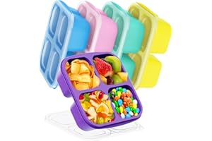 CANFANNI 5 Pcs Bento Snack Containers, Reusable 4 Compartment Divided Food Storage Containers, Divided Lunchable Container for School, Work and Travel (Transparent Lids)