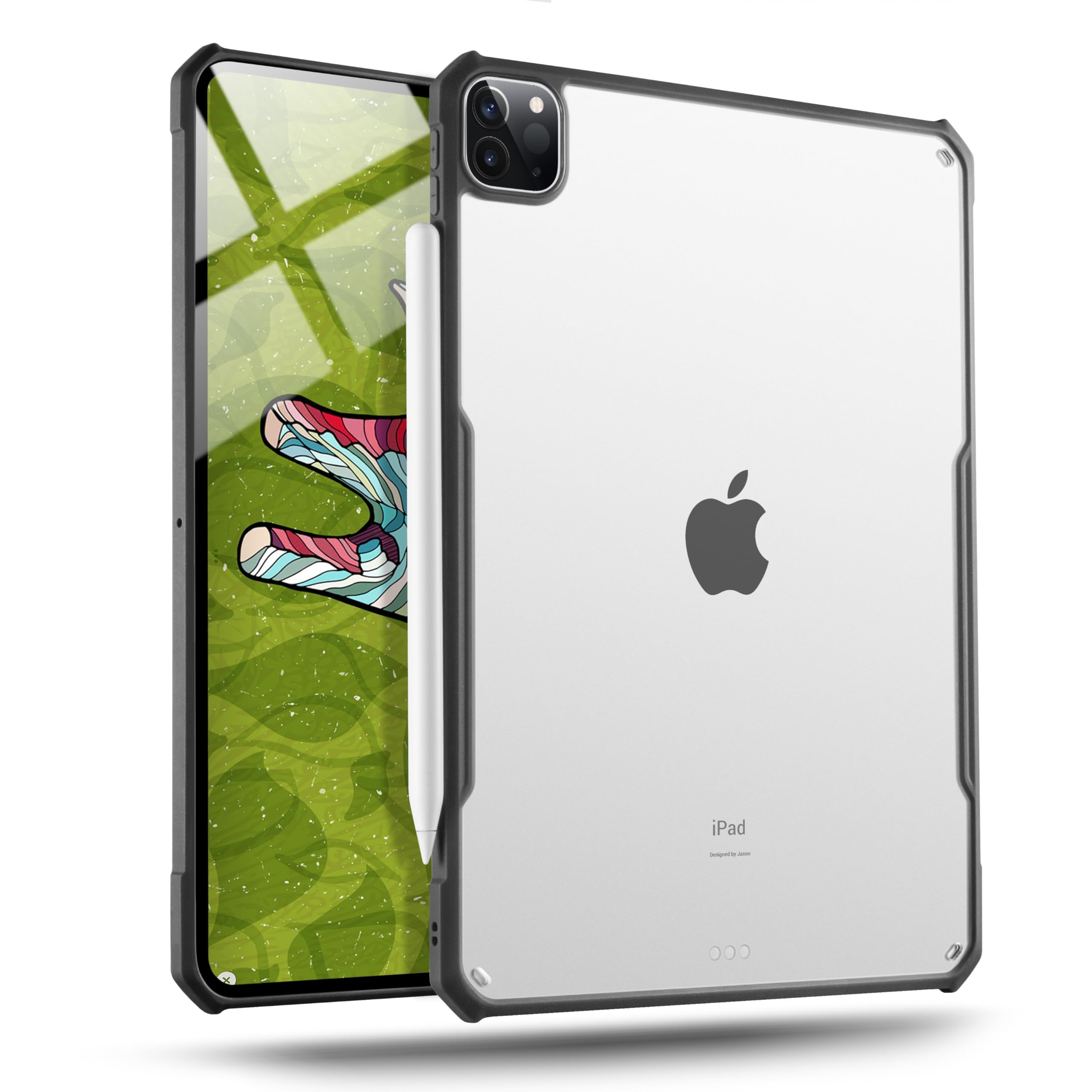 Photo 1 of TineeOwl iPad Pro 12.9 inch Case 2022, 2021, 2020, 2018 (6th, 5th, 4th & 3rd Generation) Ultra Thin Matte Clear, Supports Apple Pencil Wireless Charging, Absorbs Shock (Black/Matte Back)