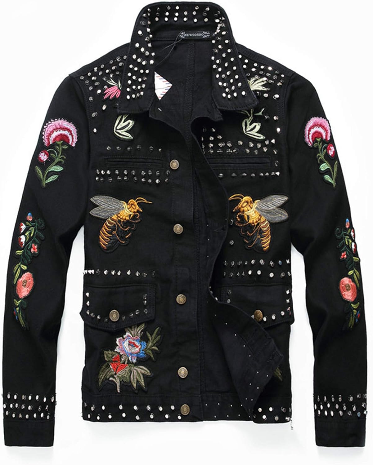 black denim jacket mens embroidered