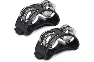 2Pc Black Foot Tambourine Percussion, Double Row Metal Jingle Tambourine, Foot Percussion Shakers with Elastic Strap for Conc