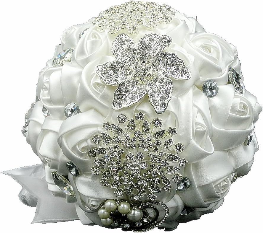 Wedding Flowers Bridal Bouquets Elegant Pearl Bride Bridesmaid Wedding Bouquet Crystal Sparkle (White)