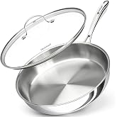 MICHELANGELO Fully Clad Tri-Ply Stainless Steel 12 Inch Frying Pan with Lid | 18/10 Stainless Steel Frying Pan, Rivet-Free Interior, Oven Safe 600&deg;F, Induction Compatible, PTFE &amp; PFOA Free, No Coating