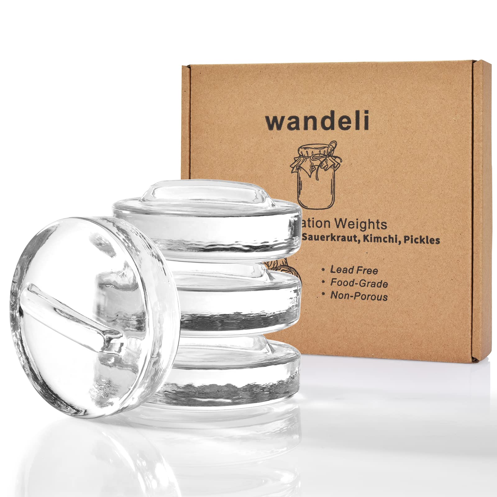 wandeli Pickle Pebble Glass Weights for Fermenting Sauerkraut Kimchi - Pickling Weight Set - Wide Mouth Mason Jar Fermentation with Easy Grip Handles