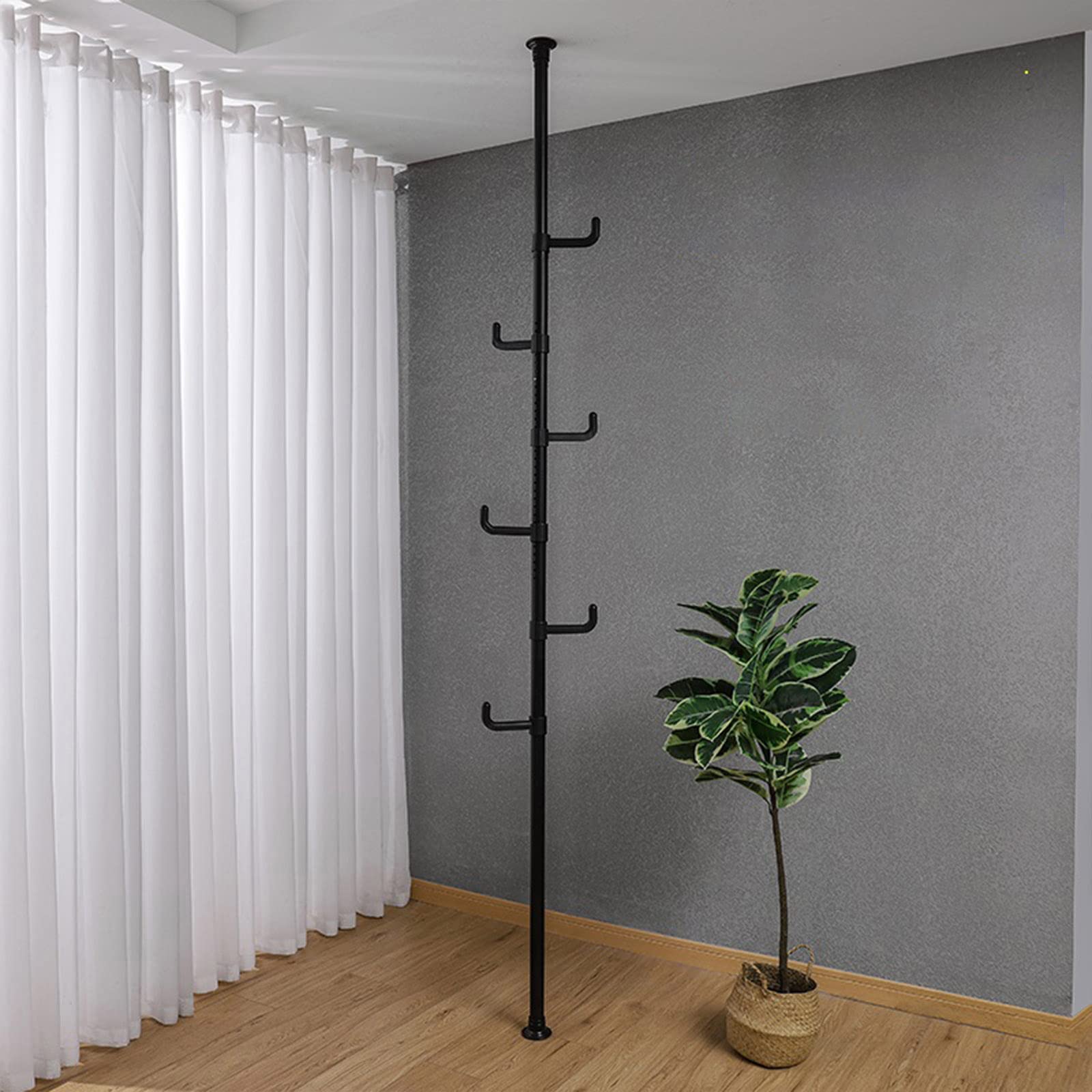 Photo 1 of **The description and photo are for reference only.**ADKINC Adjustable Laundry Pole 6-Tier Standing Clothes Drying Rack Coat Hanger DIY Floor to Ceiling Tension Rod Storage Organizer for Clothes, Hats, Bags, for Indoor, Balcony, Living Room, Bed Room