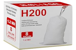 Code H Drawstring Trash Bags Compatible with simplehuman Code H | 200 Count | 1.2 Mil | White Garbage Can Liners 8-9 Gallon /