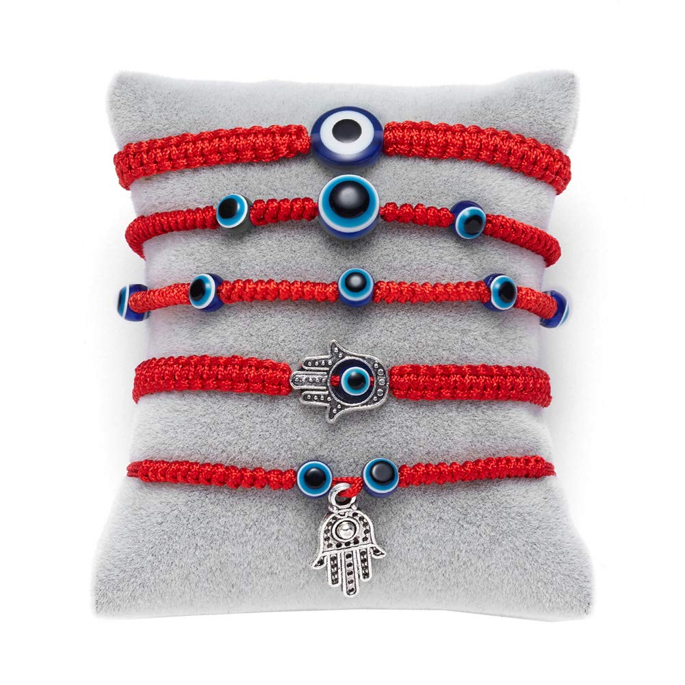 Evil Eye Bracelet Adjustable, 5 Pcs Evil Eye Red Rope Bracelet Adjustable, Evil Eye Red Rope Bracelet, Hand-Woven Evil Bracelet, Lucky Red String Bracelet Alloy, Friendship Bracelet, Unisex, 5 Styles