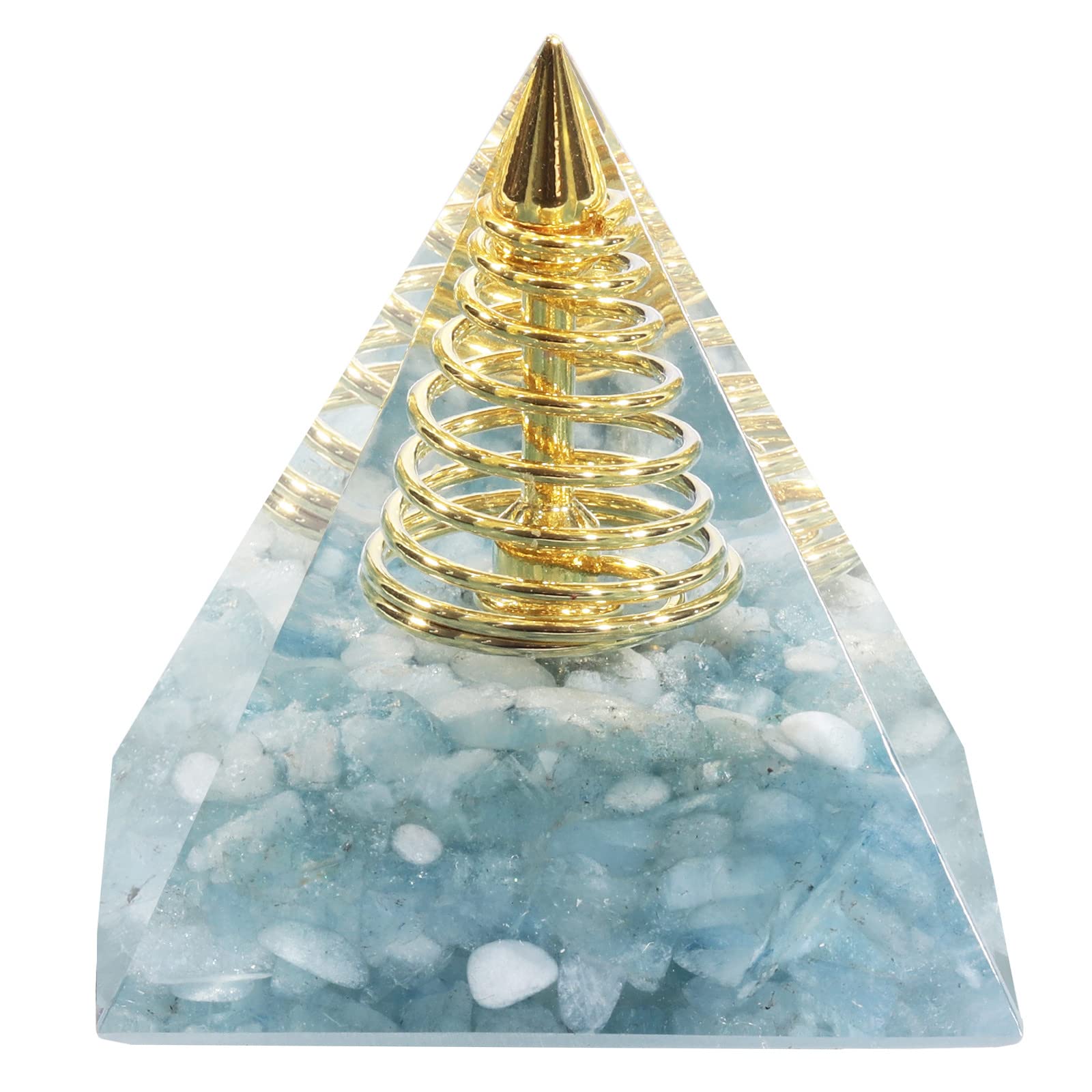 Nupuyai Aquamarine Spiral Healing Crystal Pyramid for Protection, Spiritual Ornament Quartz Energy Point Figurine for Reiki Healing with Gift Box