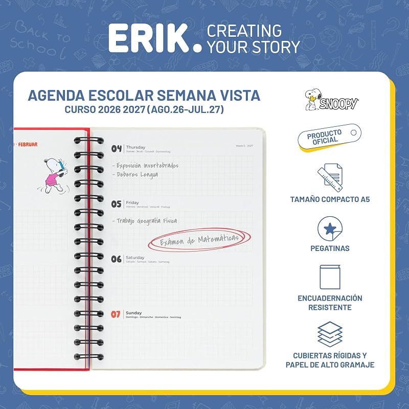 Agenda Snoopy 2026 2027 Semana Vista