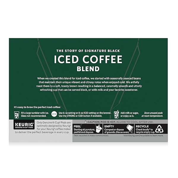 STARBUCKS K-CUP PODS, MEDIUM ROAST ICED COFFEE BLEND, SIGNATURE BLACK FOR KEURIG MAKERS, 100% ARABICA, 1 BOX (10 PODS)