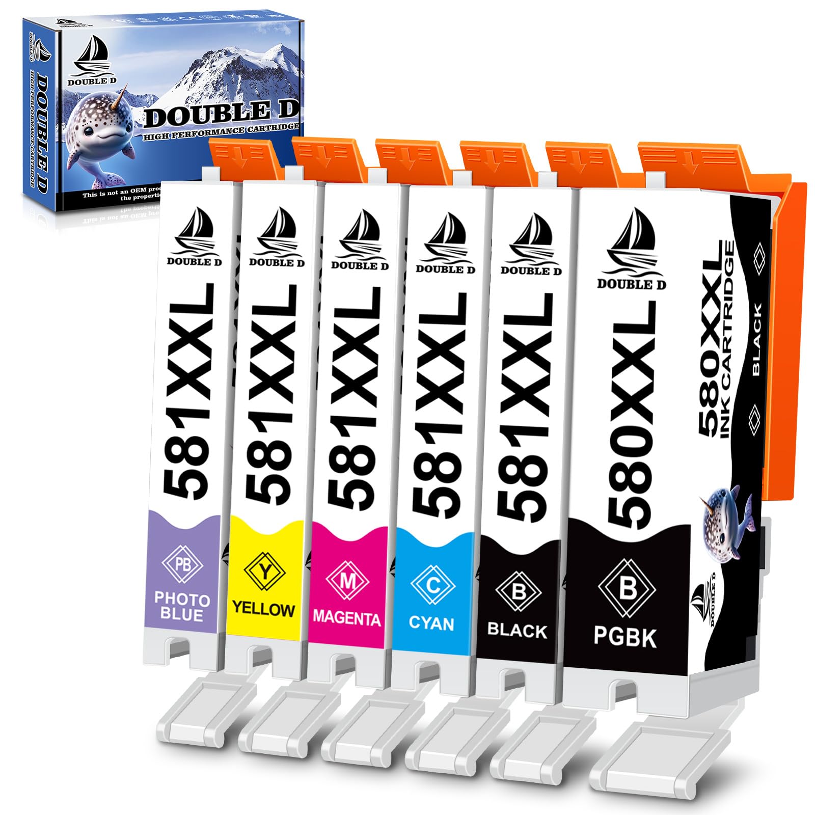 DOUBLE D PGI-580XL CLI-581XL Ink Cartridges for Canon PGI-580 CLI-581 PGI-580XXL CLI-581XXL ink for Canon Pixma TS8150 TS8151 TS8152 TS9150 TS9155 TS8250 TS8251 TS8252 TS8350(Including Photo Blue)