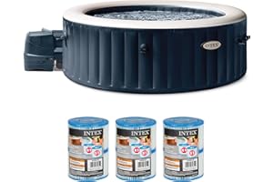 Intex PureSpa Plus Portable Bubble Jet Spa Inflatable Hot Tub with 2 Headrests, Insulated Cover, and Spa Filter Replacement Cartridges (6 Pack)