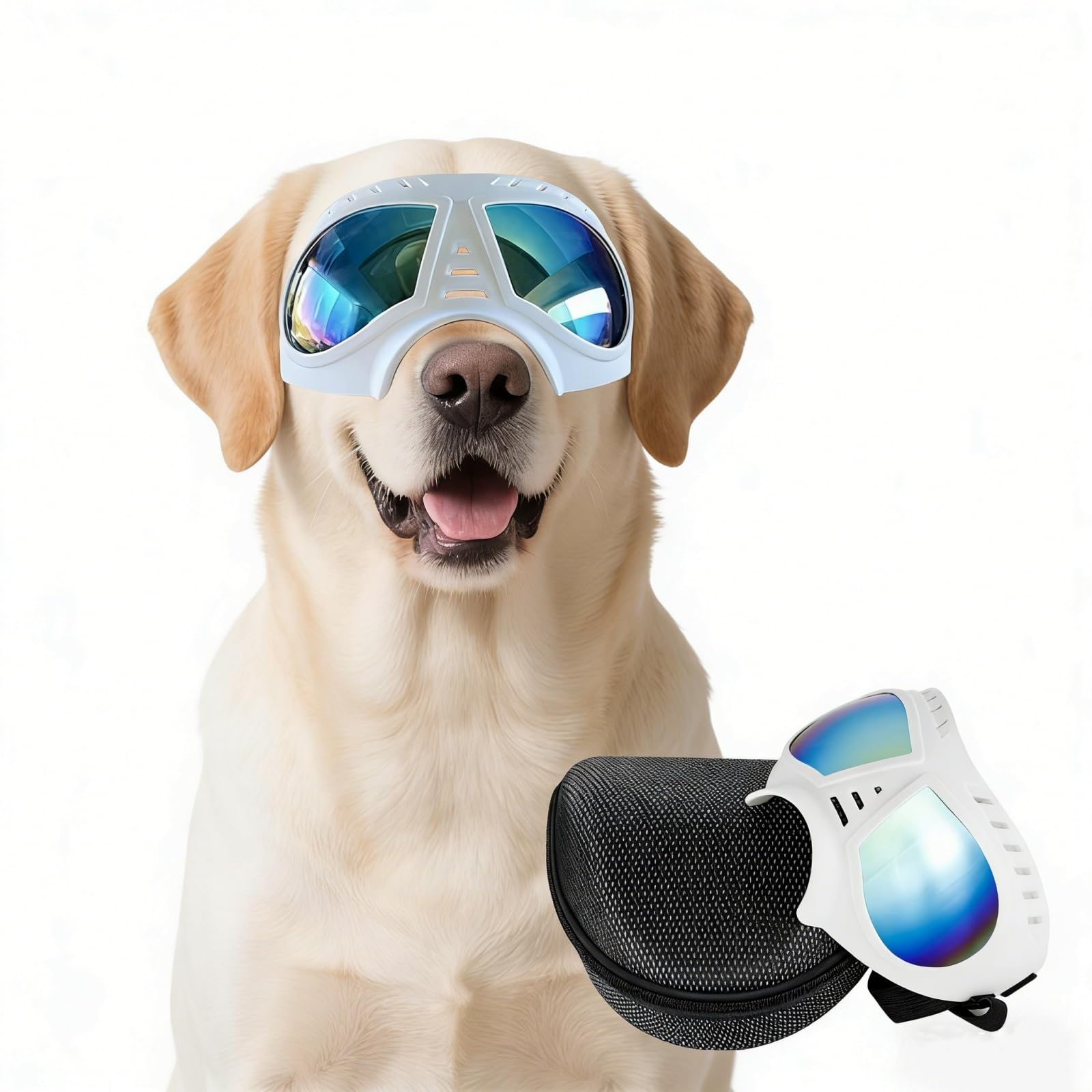 Namsan Large Breed Dog Goggles - Anti-UV, Windproof, Anti-Dust, Antifog Soft Pet Glasses for Medium-Large Dogs, White