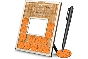 Yuntau Christmas Gifts for Basketball Coach Frame with Wood Chips Signature Pen Christmas Stocking Stuffers for Coach Basketball Appreciation Sign Plate Plaque for Xmas Birthday Thank You Gift Idea