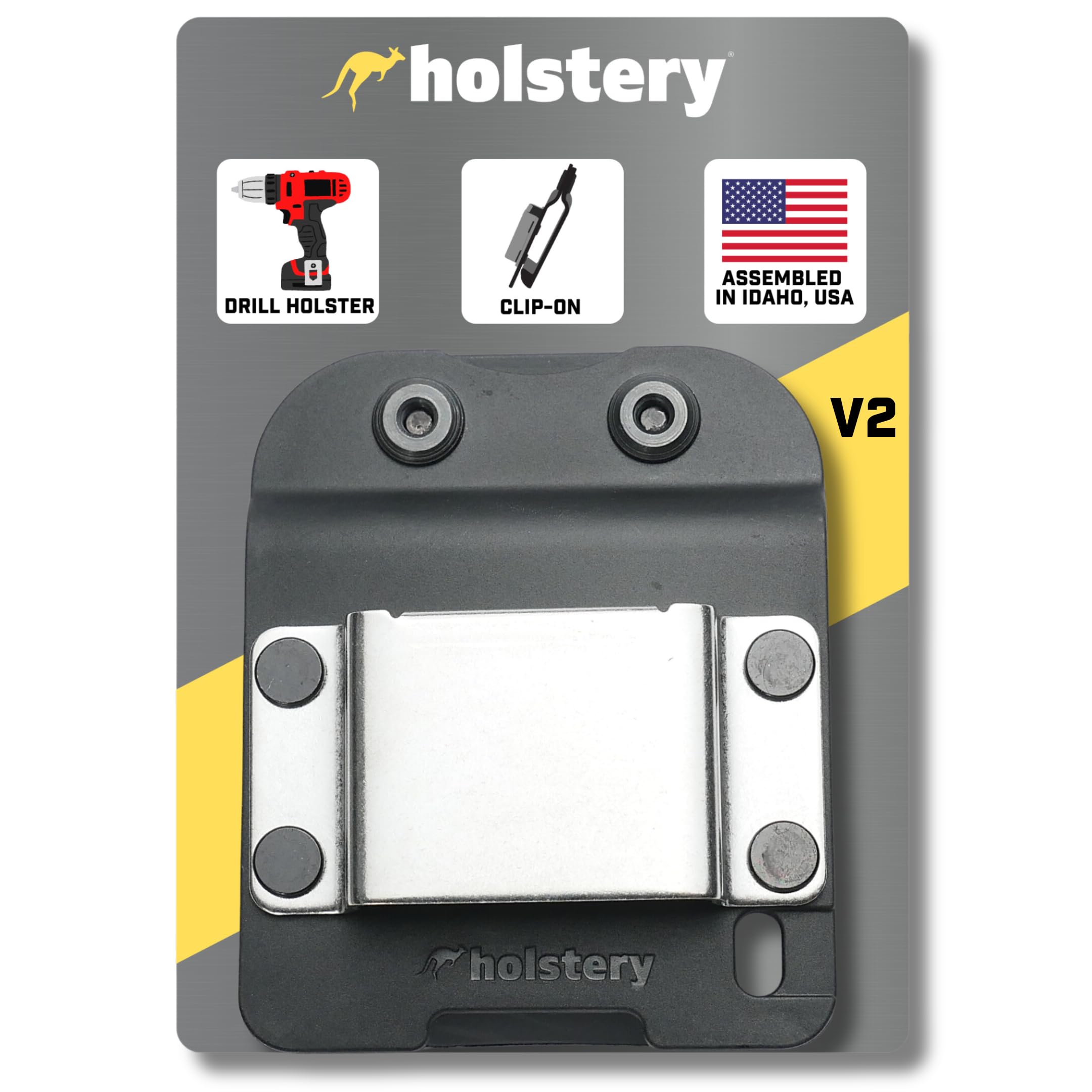 Holstery DriverMaster V2 Clip On Tool Holster, Drill Holder Hook Holster for Cordless Drill, Impact Drill, Nail Gun, Tape Measure or Other Tools with Hanging Clips