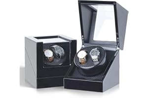 Mono-gatari Double Watch Winder for Automatic Watches, Luxury Wooden Watch Winder Case with Japanese Quiet Motor, AC Adapter or Battery Powered, Black