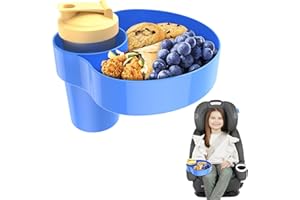 Resptasski Car Seat Cup Holder Snack Tray for Kids – Travel Tray for Car, Booster, Stroller, Outdoor Essentials Kit. Universal Adjustable Tray with Detachable Base for Snacks, Toys, Food (1, Blue)