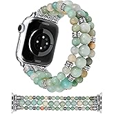 Moolia Stretch Natural Stone Strap Compatible with Apple Watch Bands 40/42/41/38mm Women, Jasper Handmade Bracelet Boho Beaded Band for iWatch Series 11 10 9 8 7 6 5 4 3 SE/Ultra 3 2 1